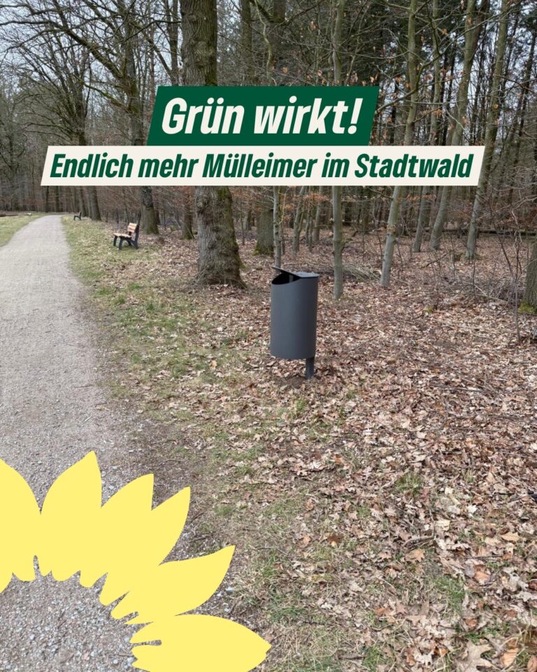 Grün wirkt: Mülleimer im Stadtwald